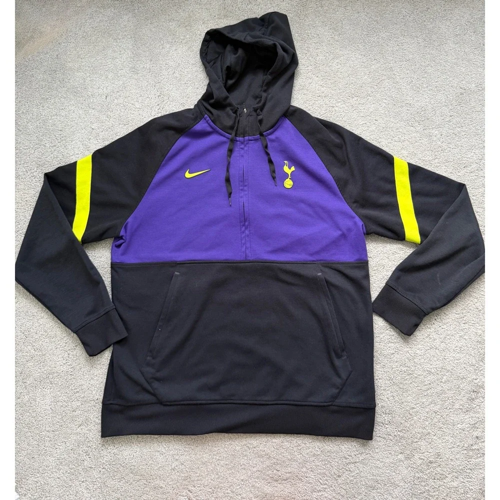 Nike Tottenham Hotspur Spurs Dri-FIT Hoodie Black Purple Volt Mens XL 1/4 Zip